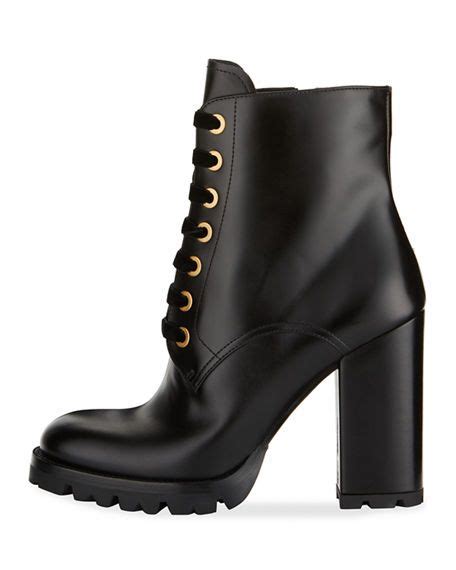 prada vitello leather lace up bootie|Black Monolith Patent Leather Lace.